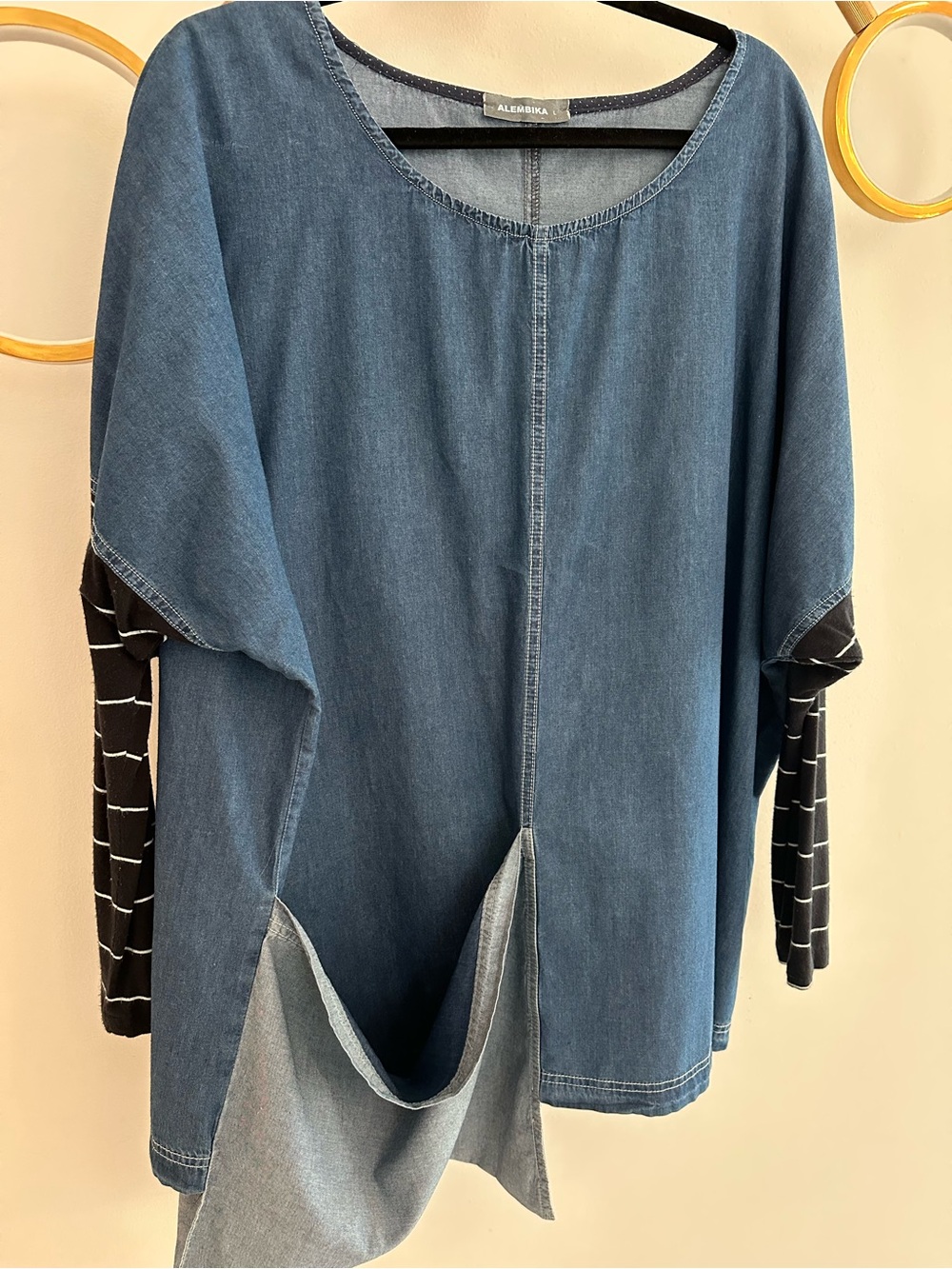 Blue Denim-Look Layered Tunic Top